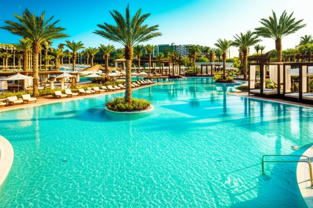 리조트 내 넓은 수영장 전경