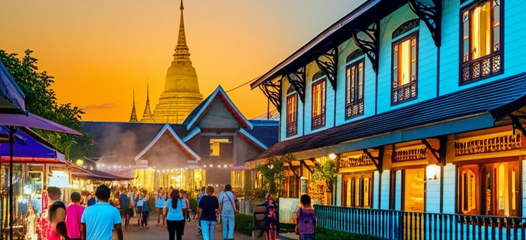 치앙라이 시내와 오래된 사원의 풍경